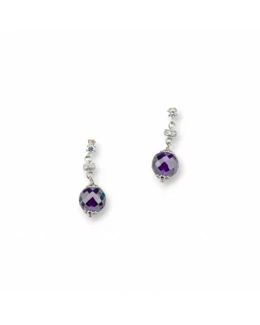 Orecchini A Perno Di Argento 925 Con Zirconi A Sfera Sfaccettata E Rondelle Zirconate Viola 12x33mm-ARGENTO 925 DESIGN ITALY | Worldofjewel.com