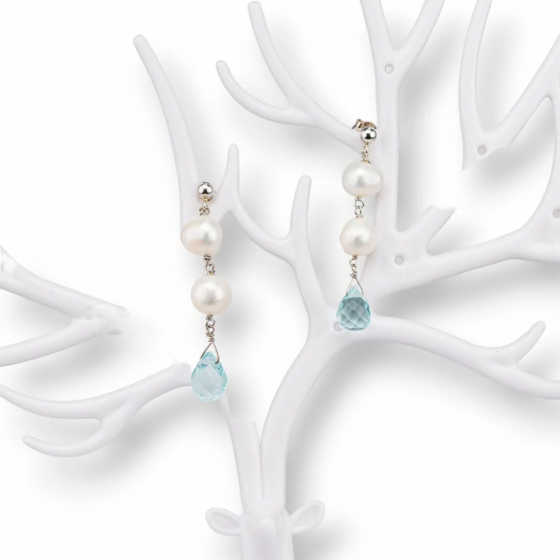 Orecchini A Perno Di Argento Con Perle DI Fiume E Goccia Topazio Termodiffuso Acqua-ARGENTO 925 DESIGN ITALY | Worldofjewel.com