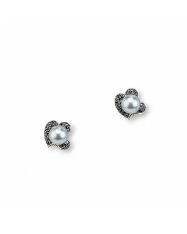 Orecchini Perno Di Argento 925 Con Zirconi E Perle Di Maiorca 17mm-ARGENTO 925 DESIGN ITALY | Worldofjewel.com