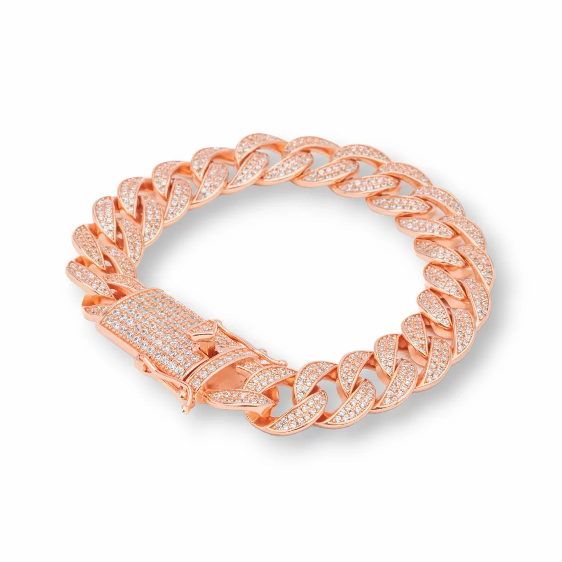 Bracciale Di Argento 925 'Antoniette' Maglia Groumette Con Zirconi Larghezza 4mm Lunghezza 18cm Oro Rosa-BRACCIALI TENNIS | Worldofjewel.com