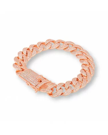 Bracciale Di Argento 925 'Antoniette' Maglia Groumette Con Zirconi Larghezza 4mm Lunghezza 18cm Oro Rosa-BRACCIALI TENNIS | Worldofjewel.com