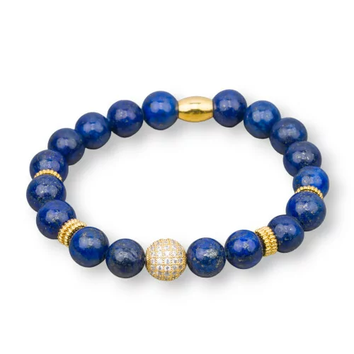 Bracelet pour homme en pierres dures de 10 mm avec laiton et zircons lapis-lazuli