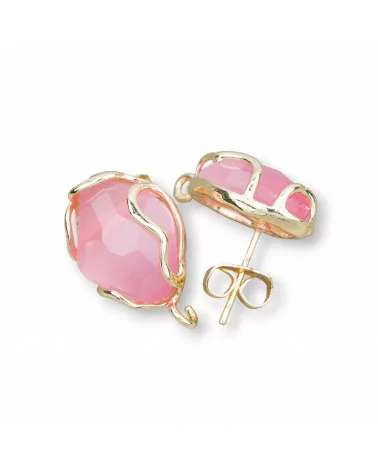 Base Per Orecchini A Perno Di Bronzo Con Occhio Di Gatto Irregolare Sfaccettato 13x17mm 4 Paia Dorato Rosa-BASI CON PIETRE E PERLINE | Worldofjewel.com