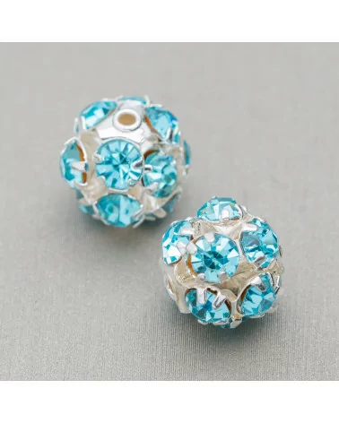 Distanziatore Palline Strass Di Ottone 10mm 40pz Argentato Azzurro-PALLINE STRASS | Worldofjewel.com