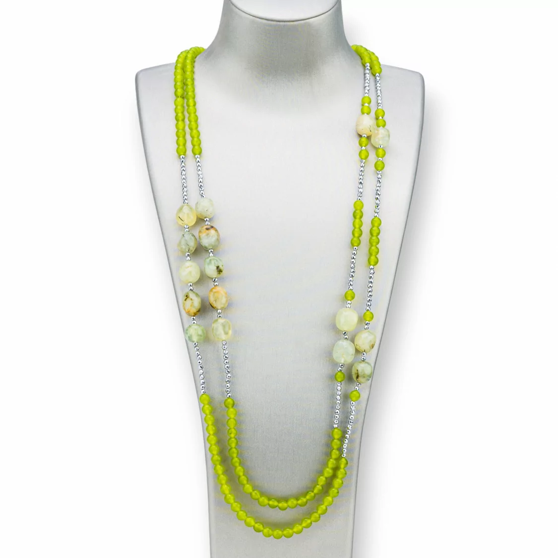 Collana Bijoux Con Ematite, Pietre Dure, Ematite A 2 File Annodate 90cm Con Chiusura MOD6 Giada Verde Peridot-DESIGN ITALY | Worldofjewel.com