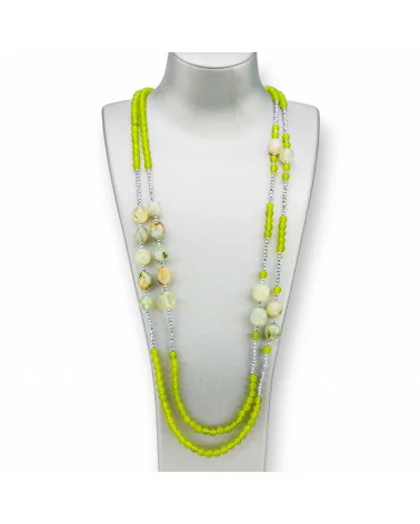 Collana Bijoux Con Ematite, Pietre Dure, Ematite A 2 File Annodate 90cm Con Chiusura MOD6 Giada Verde Peridot-DESIGN ITALY | Worldofjewel.com