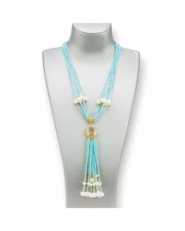 Collana Bijoux Con Pietre Dure, Perle Di Fiume E Zirconi 84cm Acqua-DESIGN ITALY | Worldofjewel.com