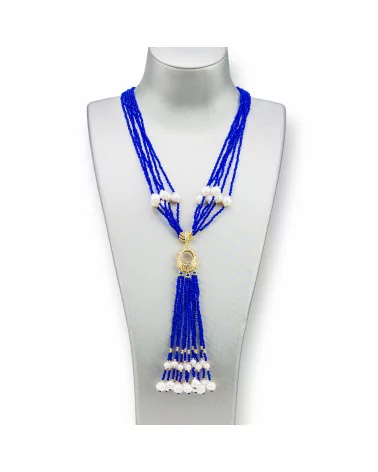 Collana Bijoux Con Pietre Dure, Perle Di Fiume E Zirconi 84cm Blu-DESIGN ITALY | Worldofjewel.com