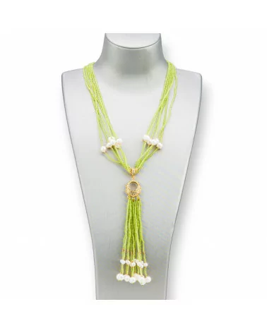 Collana Bijoux Con Pietre Dure, Perle Di Fiume E Zirconi 84cm Verde Acido-DESIGN ITALY | Worldofjewel.com