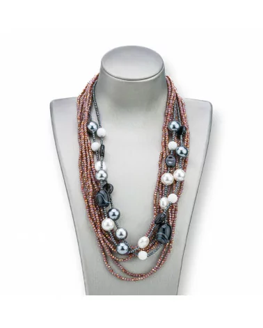 Collana Bijoux Con Pietre Perle E Cristalli Multifilo 50cm MOD4 Cipria-DESIGN ITALY | Worldofjewel.com