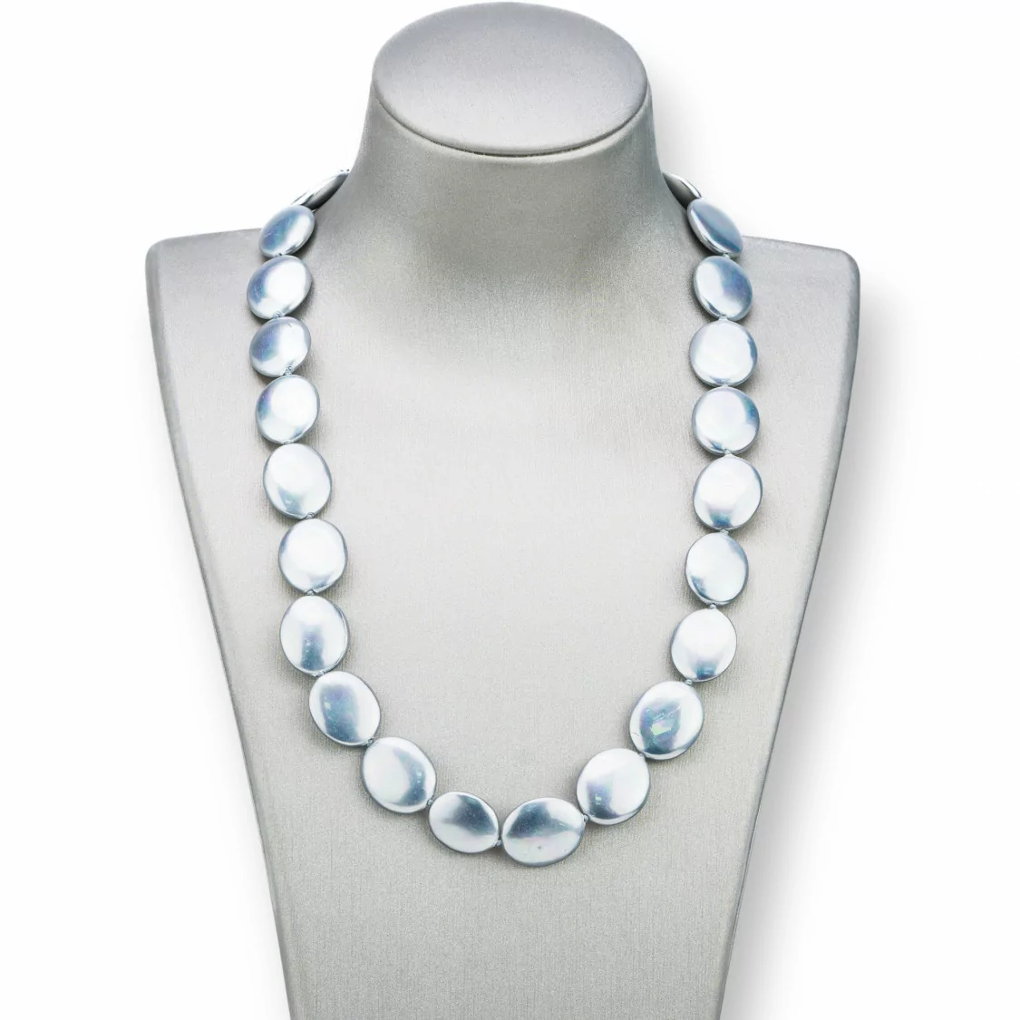 Collana Di Perle Di Maiorca Ovale Piatto 15x18mm Con Chiusura In Ottone 44-47cm Grigio-OFFERTE COLLANE | Worldofjewel.com