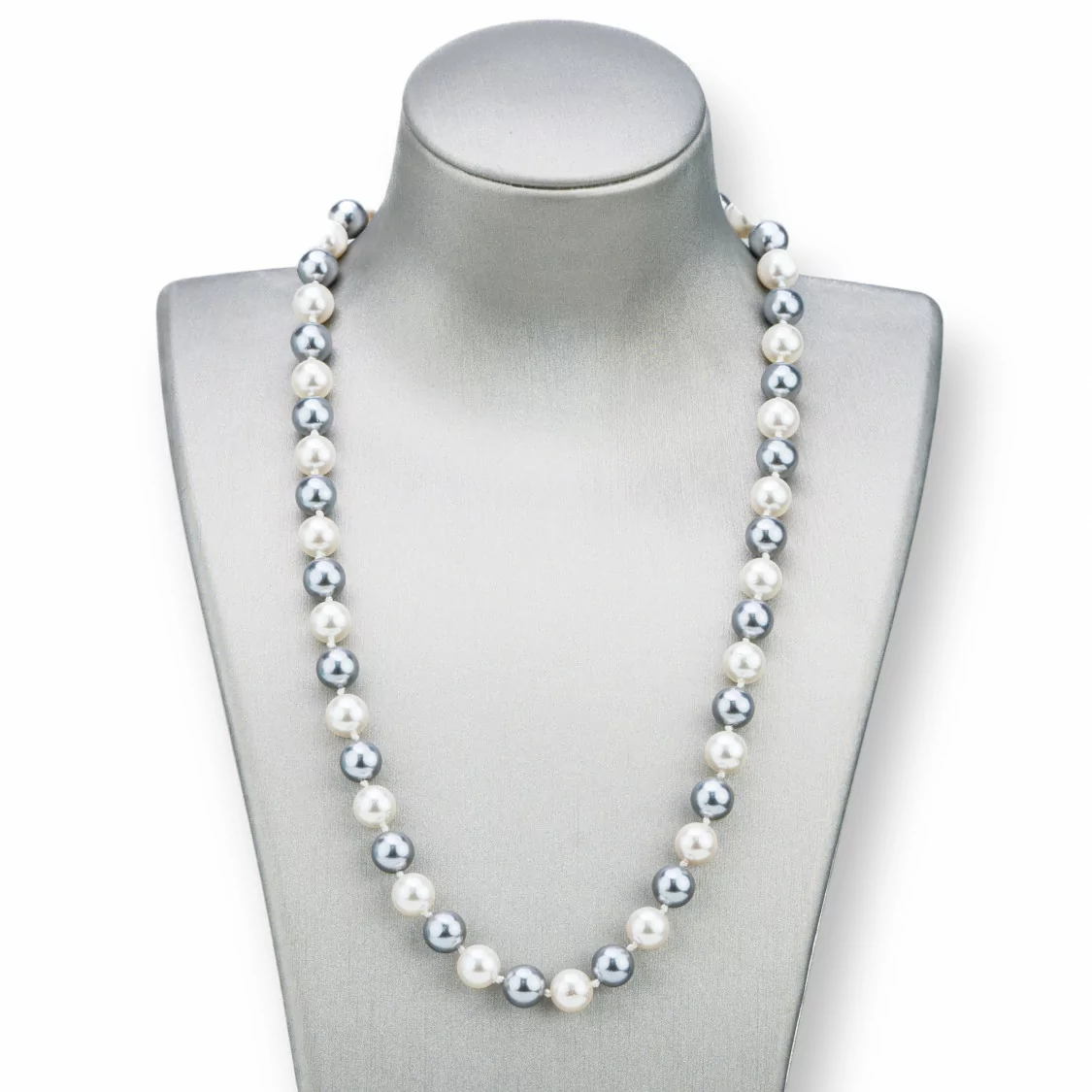 Collana Di Perle Di Maiorca Tondo 8mm Con Chiusura In Ottone Bianco-Grigio 44-49cm-COLLANE DI PIETRE DURE | Worldofjewel.com