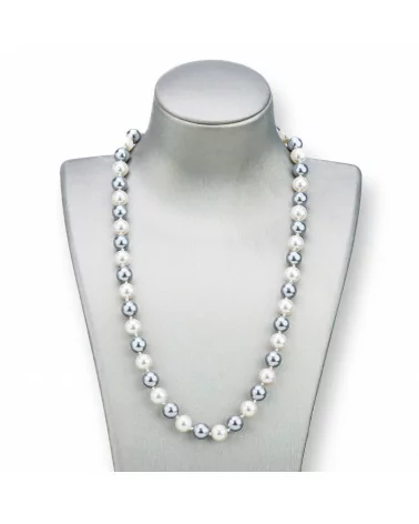 Collana Di Perle Di Maiorca Tondo 8mm Con Chiusura In Ottone Bianco-Grigio 44-49cm-COLLANE DI PIETRE DURE | Worldofjewel.com