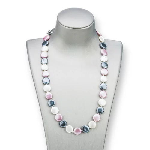 Collana Di Perle Di Maiorca Tondo Piatto 12mm Con Chiusura In Ottone 44-49cm Bianco Grigio Lilla-COLLANE DI PIETRE DURE | Worldofjewel.com