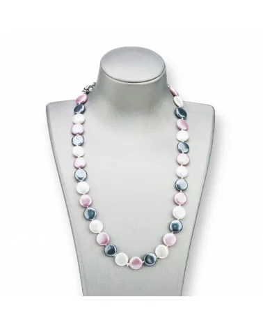 Collana Di Perle Di Maiorca Tondo Piatto 12mm Con Chiusura In Ottone 44-49cm Bianco Grigio Lilla-COLLANE DI PIETRE DURE | Worldofjewel.com