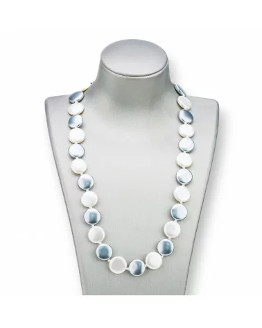 Collana Di Perle Di Maiorca Tondo Piatto 15mm Con Chiusura In Ottone 44-49cm Bianco Grigio-COLLANE DI PIETRE DURE | Worldofjewel.com