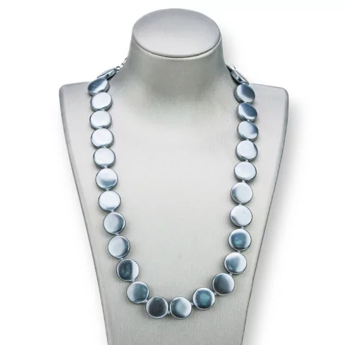 Collana Di Perle Di Maiorca Tondo Piatto 15mm Con Chiusura In Ottone 44-49cm Grigio Scuro-COLLANE DI PIETRE DURE | Worldofjewel.com