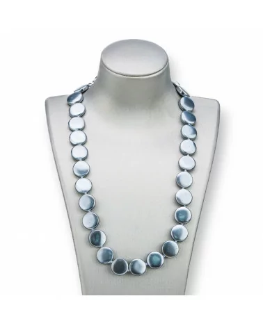 Collana Di Perle Di Maiorca Tondo Piatto 15mm Con Chiusura In Ottone 44-49cm Grigio Scuro-COLLANE DI PIETRE DURE | Worldofjewel.com