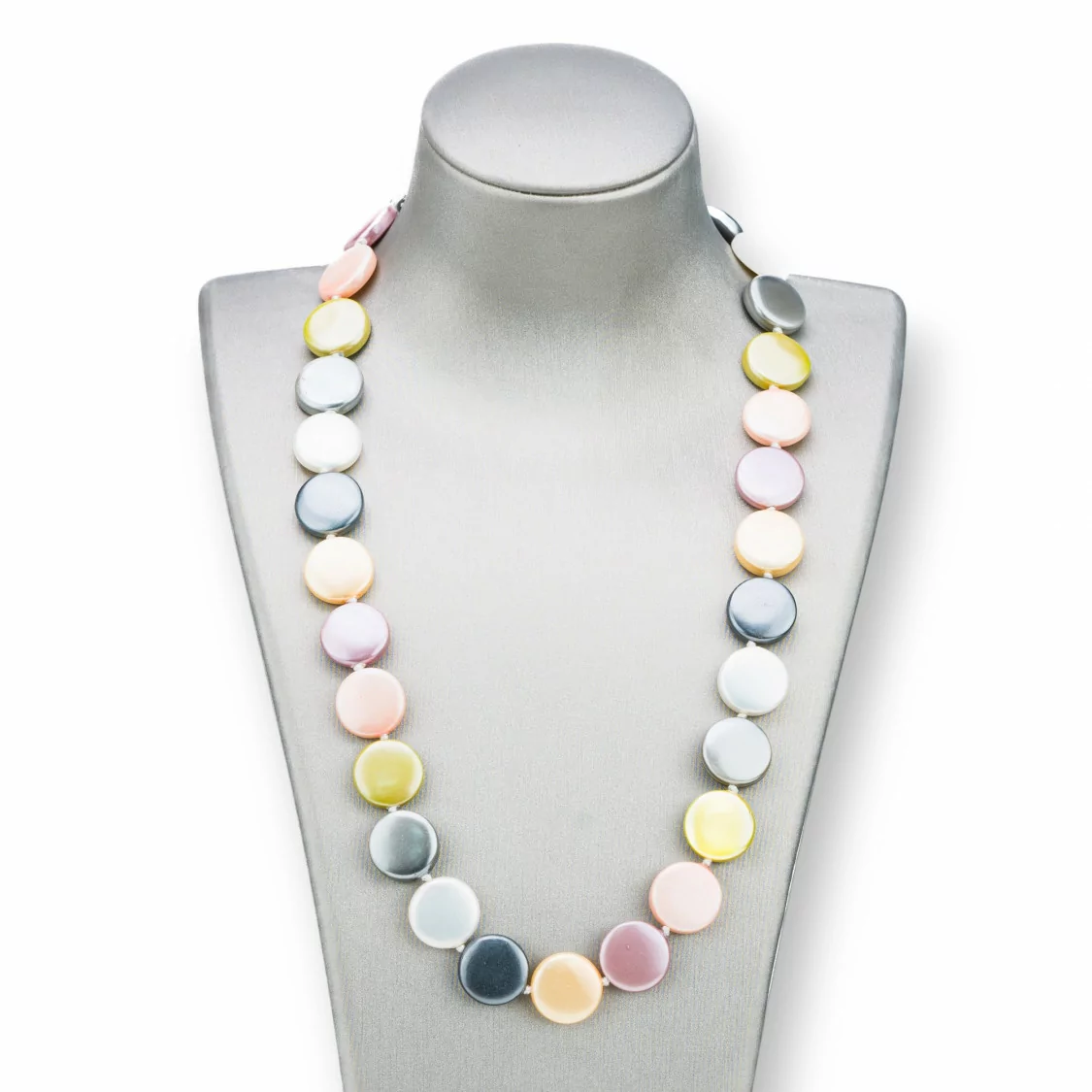 Collana Di Perle Di Maiorca Tondo Piatto 16mm Con Chiusura In Ottone 44-49cm Bianco Grigio Thaiti Giallo Rosa-COLLANE DI PIETRE DURE | Worldofjewel.com