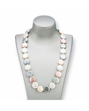 Collana Di Perle Di Maiorca Tondo Piatto 16mm Con Chiusura In Ottone 44-49cm Bianco Rosa Grigio-COLLANE DI PIETRE DURE | Worldofjewel.com