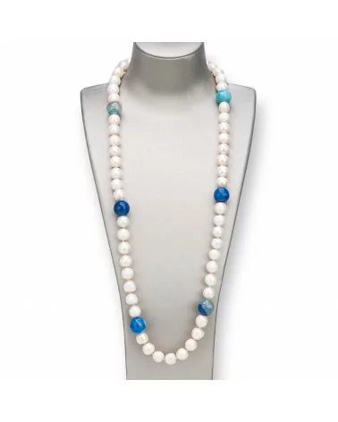 Collana Charlestone Di Perle Di Fiume Annodate E Pietre Dure 76cm Agata Blu-OFFERTE COLLANE | Worldofjewel.com