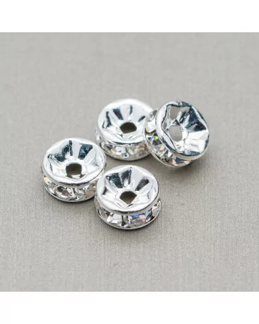 Distanziatore Rondelle Strass Di Ottone Qualita' Repubblica Ceca 4mm Argentato 100pz-CONNETTORI CON STRASS | Worldofjewel.com