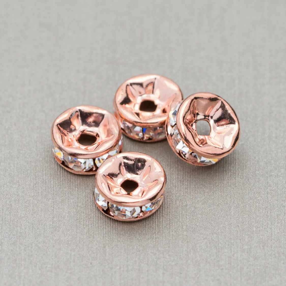 Distanziatore Rondelle Strass Di Ottone Qualita' Repubblica Ceca 4mm Oro Rosa 100pz-CONNETTORI CON STRASS | Worldofjewel.com