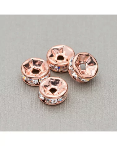 Distanziatore Rondelle Strass Di Ottone Qualita' Repubblica Ceca 4mm Oro Rosa 100pz-CONNETTORI CON STRASS | Worldofjewel.com