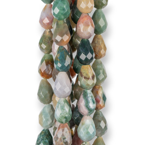 Indian Agate Faceted Briolette Drops 13x18mm Large Faces