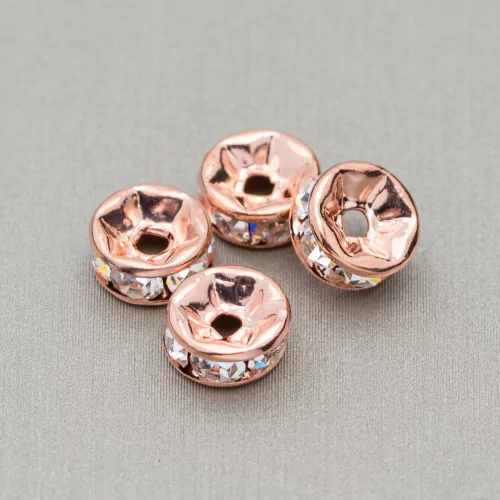 Arandelas de diamantes de imitación de latón Espaciador Calidad de la República Checa 08 mm Oro rosa 100 piezas