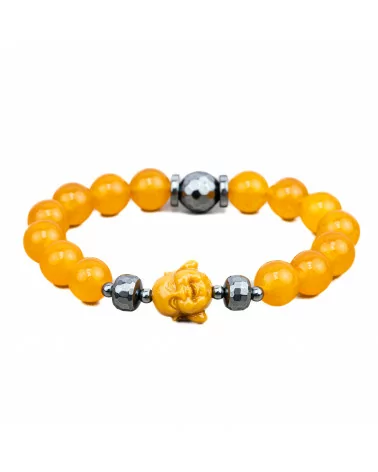 Bracciali Elasticizzato Di Pietre Dure 10mm, Ematite e Buddah di Resina Giallo-BRACCIALI DI PIETRE DURE | Worldofjewel.com