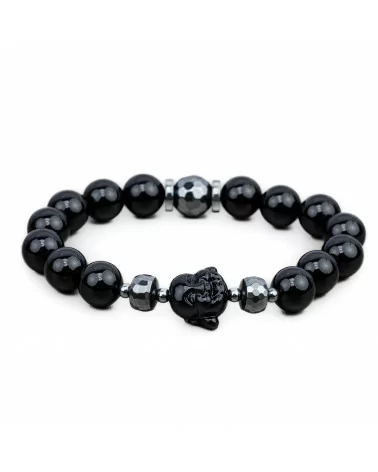 Bracciali Elasticizzato Di Pietre Dure 10mm, Ematite e Buddah di Resina Nero-BRACCIALI DI PIETRE DURE | Worldofjewel.com