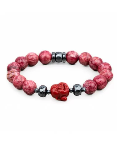 Bracciali Elasticizzato Di Pietre Dure 10mm, Ematite e Buddah di Resina Rosso Sfumato-BRACCIALI DI PIETRE DURE | Worldofjewel.com