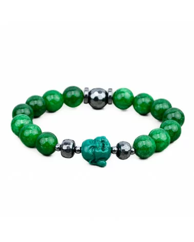 Bracciali Elasticizzato Di Pietre Dure 10mm, Ematite e Buddah di Resina Verde-BRACCIALI DI PIETRE DURE | Worldofjewel.com