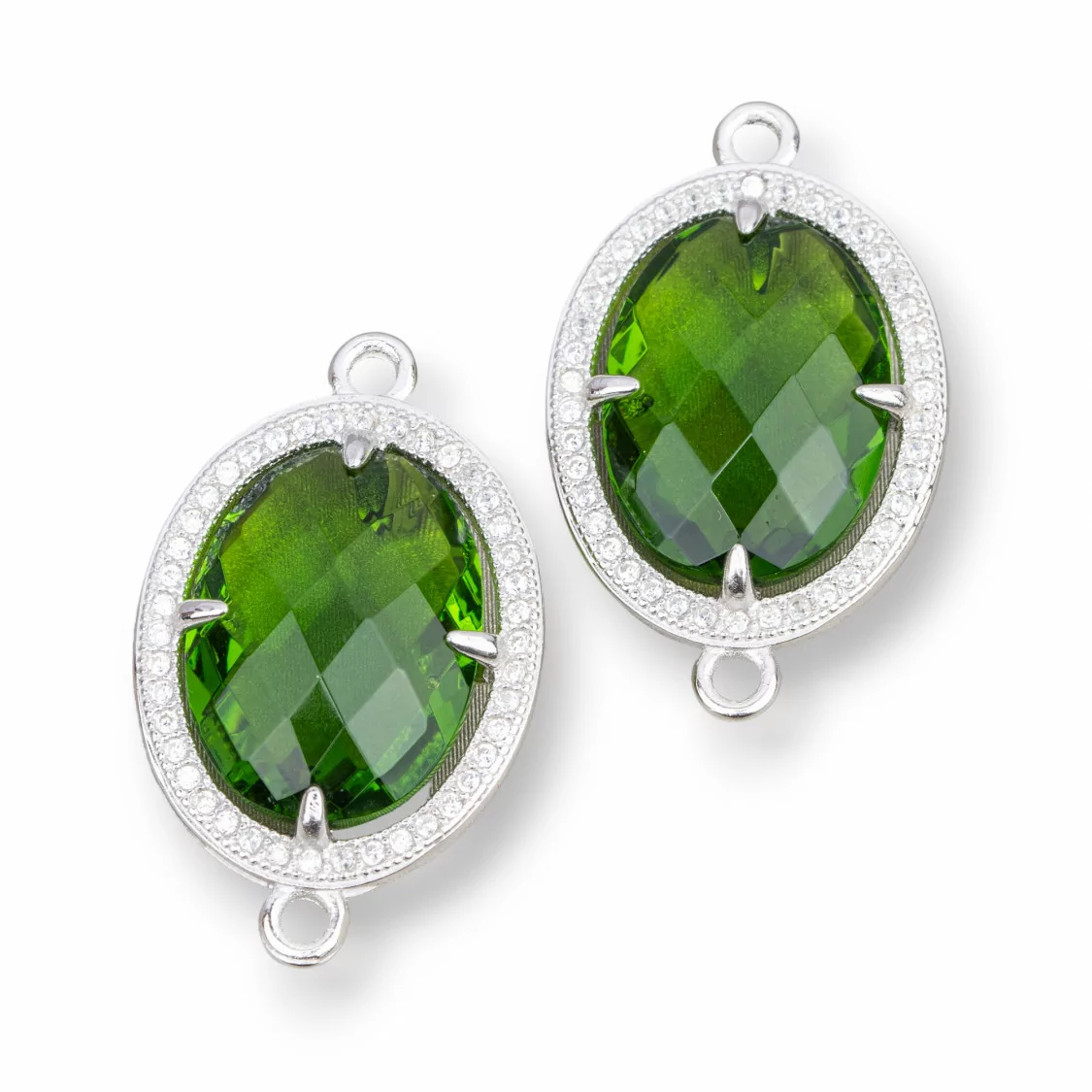 Componente Connettore Di Argento 925 Con Zirconi E Pietre Idrotermale 2pz 17x21mm Peridot-CONNETTORI CON PIETRE | Worldofjewel.com