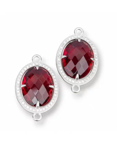 Componente Connettore Di Argento 925 Con Zirconi E Pietre Idrotermale 2pz 17x21mm Topazio Rosso-CONNETTORI CON PIETRE | Worldofjewel.com