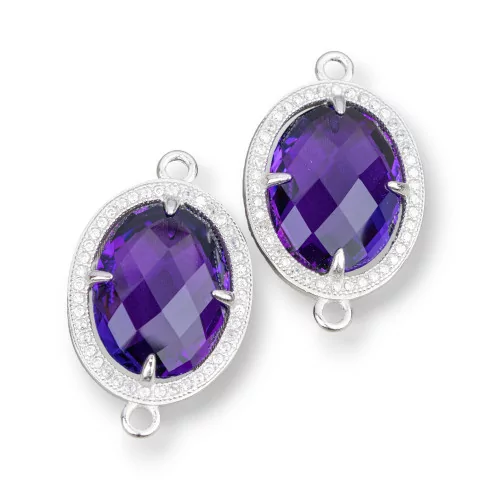 Componente Connettore Di Argento 925 Con Zirconi E Pietre Idrotermale 2pz 17x21mm Viola