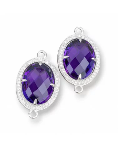 Componente Connettore Di Argento 925 Con Zirconi E Pietre Idrotermale 2pz 17x21mm Viola-CONNETTORI CON PIETRE | Worldofjewel.com