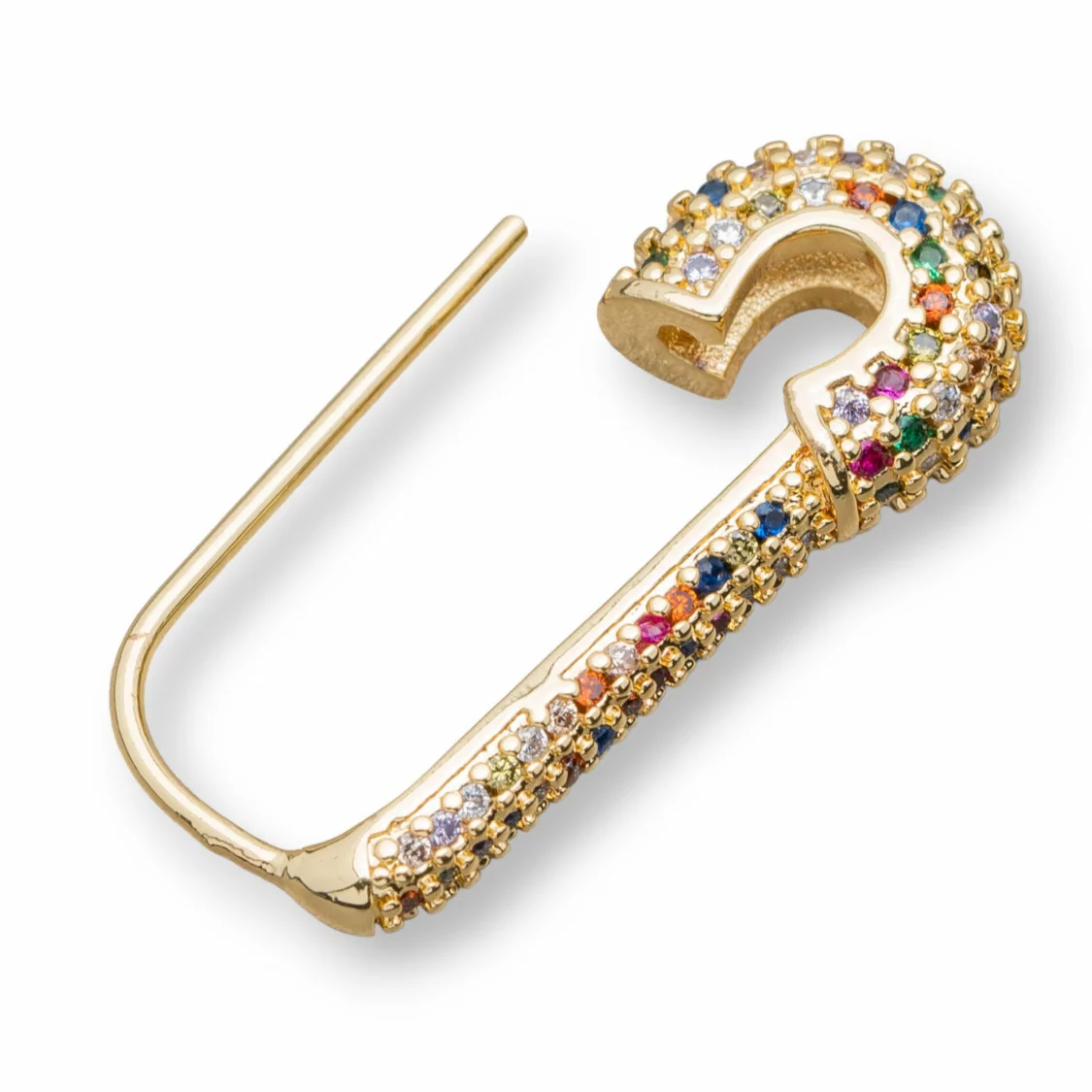 Orecchini A Perno Di Bronzo Con Zirconi Multicolor Pavè Corto Con Chiocciola 03x26mm-ORECCHINI DI BRONZO E ZIRCONI | Worldofjewel.com