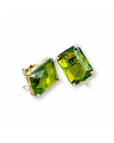 Base Per Orecchini A Perno Di Bronzo Con Occhio Di Gatto Rettangolo Sfaccettato 12x16mm 4 Paia Verde Peridot-BASI CON PIETRE E PERLINE | Worldofjewel.com