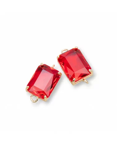 Componente Intramezzo Di Bronzo Con Cristalli CZ Rettangolo Sfaccettato 12x16mm 8pz Rosso Chiaro- RETTANGOLO | Worldofjewel.com