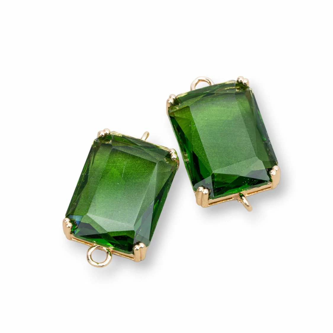 Componente Intramezzo Di Bronzo Con Cristalli CZ Rettangolo Sfaccettato 15x20mm 6pz Verde- RETTANGOLO | Worldofjewel.com