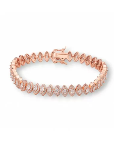 Bracciale Di Argento 925 'Amelia' Con Zirconi A Barchetta Larghezza 8mm Lunghezza 18cm Oro Rosa-BRACCIALI TENNIS | Worldofjewel.com