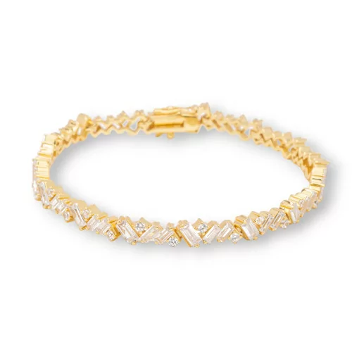 Bracciale Di Argento 925 'Amelia' Con Zircone A Baguette Larghezza 5,5mm Lunghezza 18cm Dorato