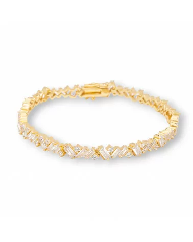 Bracciale Di Argento 925 'Amelia' Con Zircone A Baguette Larghezza 5,5mm Lunghezza 18cm Dorato-BRACCIALI TENNIS | Worldofjewel.com