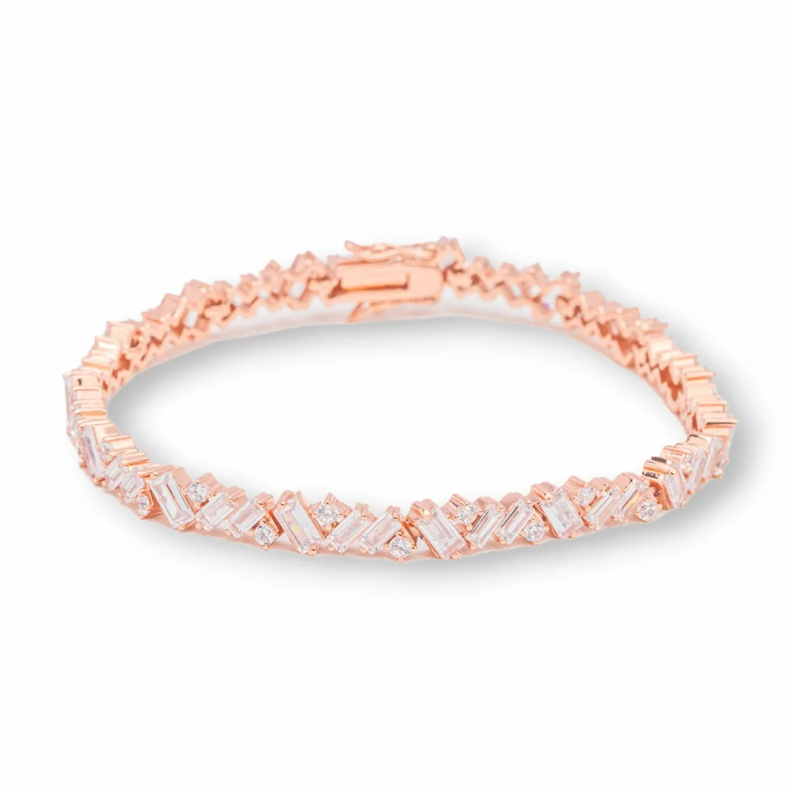 Bracciale Di Argento 925 'Amelia' Con Zircone A Baguette Larghezza 5,5mm Lunghezza 18cm Oro Rosa-BRACCIALI TENNIS | Worldofjewel.com