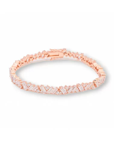 Bracciale Di Argento 925 'Amelia' Con Zircone A Baguette Larghezza 5,5mm Lunghezza 18cm Oro Rosa-BRACCIALI TENNIS | Worldofjewel.com