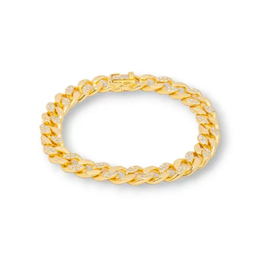 Bracciale Di Argento 925 'Antoinette' Maglia Groumette Con Zirconi Larghezza 7,5mm Lunghezza 18cm Dorato