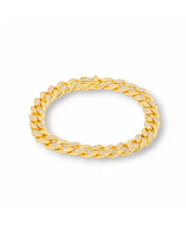 Bracciale Di Argento 925 'Antoinette' Maglia Groumette Con Zirconi Larghezza 7,5mm Lunghezza 18cm Dorato-BRACCIALI TENNIS | Worldofjewel.com