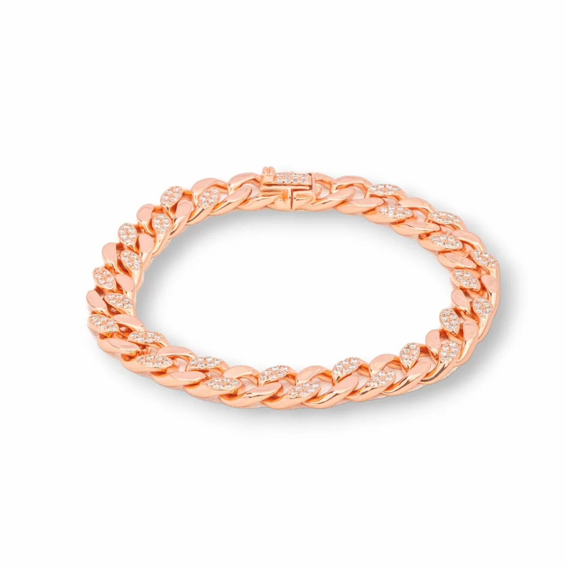 Bracciale Di Argento 925 'Antoinette' Maglia Groumette Con Zirconi Larghezza 7,5mm Lunghezza 18cm Oro Rosa-BRACCIALI TENNIS | Worldofjewel.com